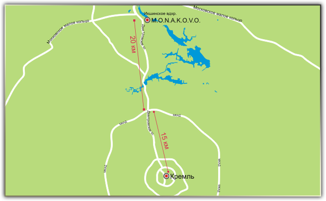 Дачные резиденции премиум-класса «M.O.N.A.K.O.V.O.» Резиденции «M.O.N.A.K.O.V.O.» расположены на берегу Икшинского водохранилища в окружении большой воды, покоя и тишины. Поселок предназначен для отдыха рядом с водой в приватной обстановке в гармонии с природой. Вашему вниманию предлагается 51 резиденция площадью от 508 кв.м. до 1140 кв.м. Резиденции расположены на просторных участках площадью от 11 до 56 соток, которые владельцы могут распланировать в соответствии со своими вкусами и потребностями.  Как и лучшие европейские комплексы у воды, поселок «M.O.N.A.K.O.V.O.» выдержан в стиле модернизма. При этом каждая резиденция гармонично сочетается с живописной природой.
